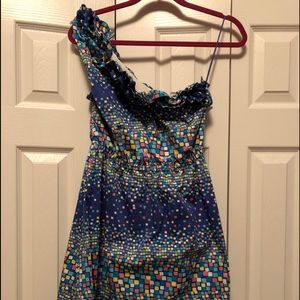 Size 10 one shoulder Multicolored “tile” dress